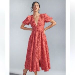 Anthropologie Katrina Button Front Smocked Fit & Flare floral Maxi dress Sz 6